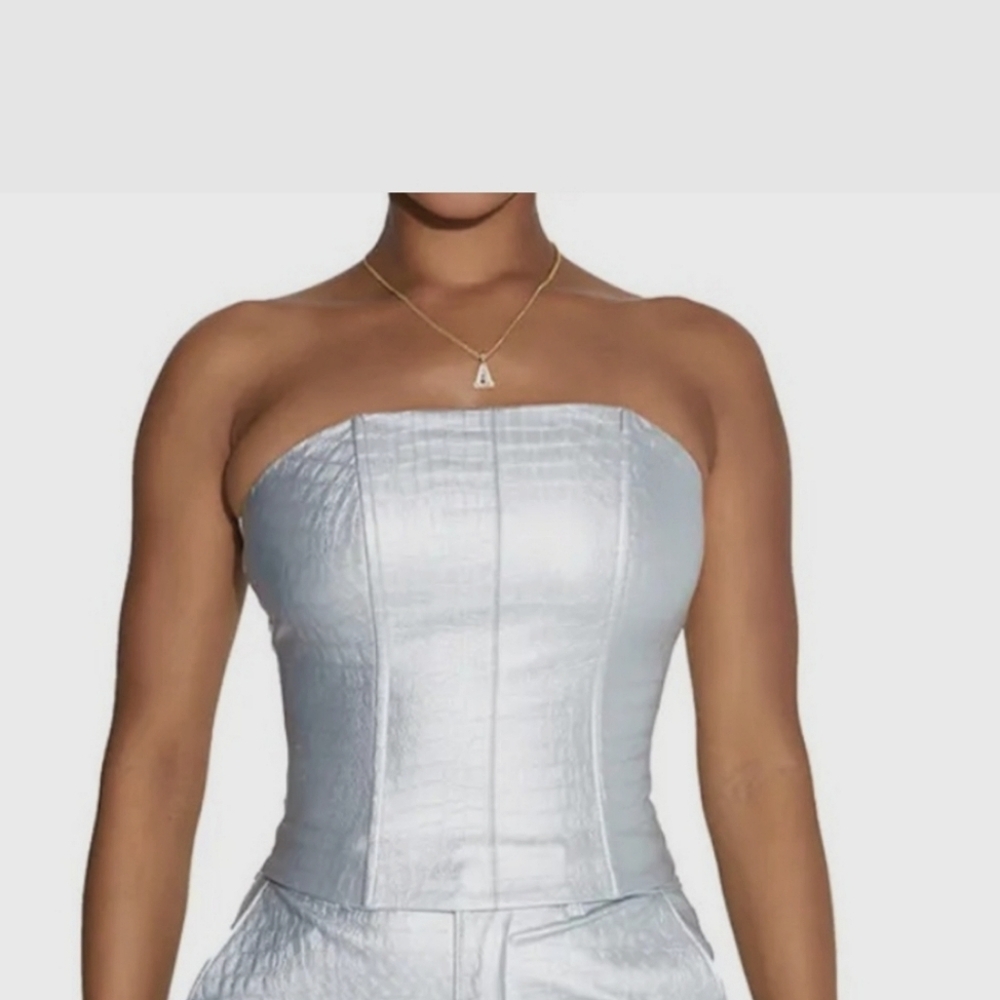 Nakedwardrobe Metallic silver crocodile corset
